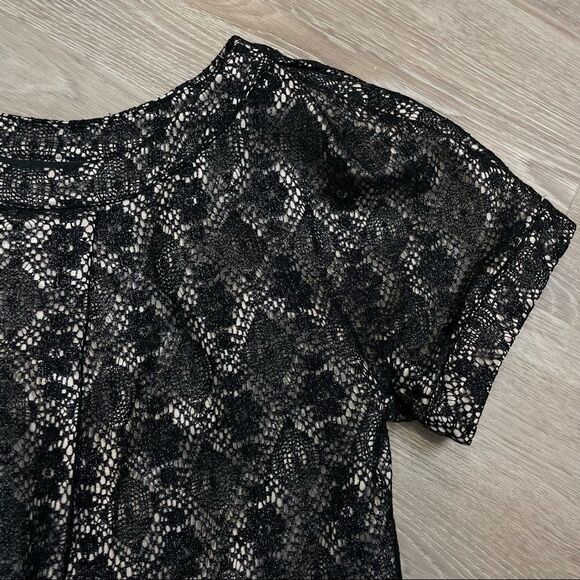 Marc by Marc Jacobs Brocade Black Top Scoop Neck Short Sleeves Blouse - Picture 7 of 9